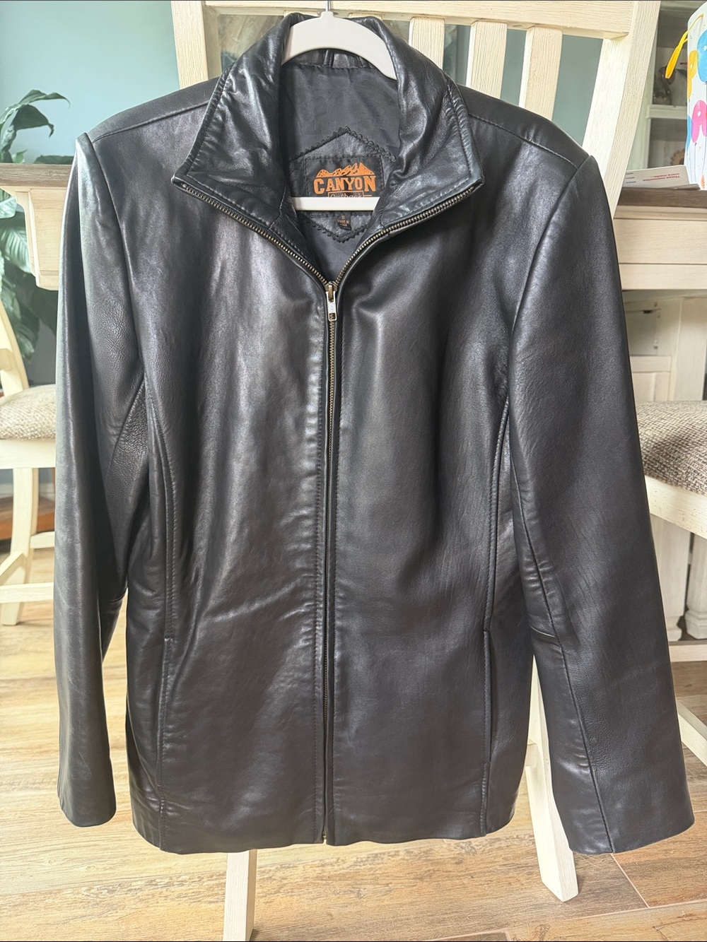 Canyon Outback Black Leather Zip Jacket with Stand Collar